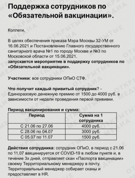 &laquo;Мегафон&raquo; выплатит привившимся от коронавируса московским сотрудникам до 4 000 рублей