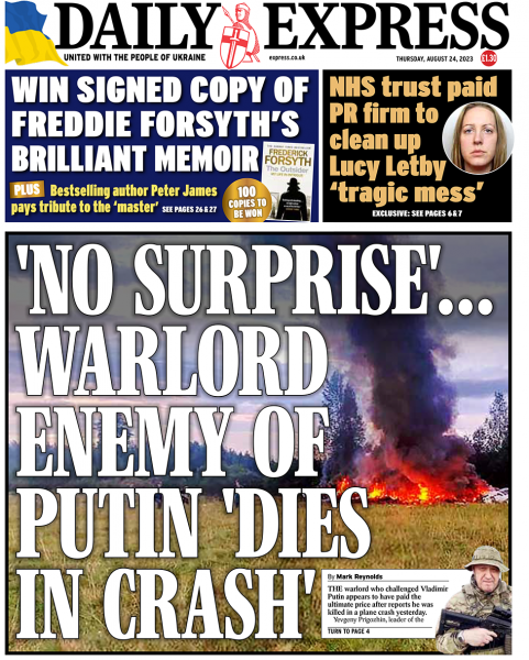 Британские газеты: смерть Пригожина&nbsp;&mdash; &laquo;месть Путина&raquo;