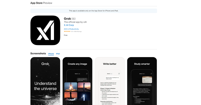 xAI Илона Маска запустила бесплатное приложение чат-бота Grok на iOS